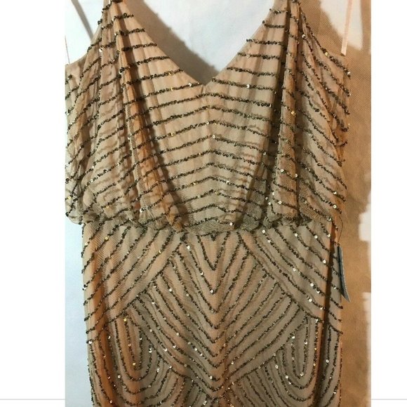 NWD Adrianna Papell Embellished Blouson Gown Taupe/Pink [PETITE SZ 12P ]‎ - Picture 5 of 10